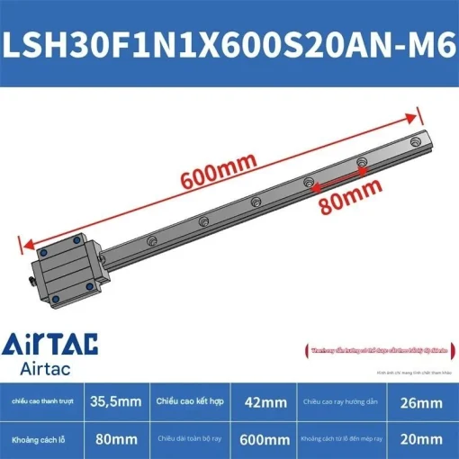Ray trượt vuông tiêu chuẩn LSH30F1N1X600S20AN-M6 - Ảnh 2