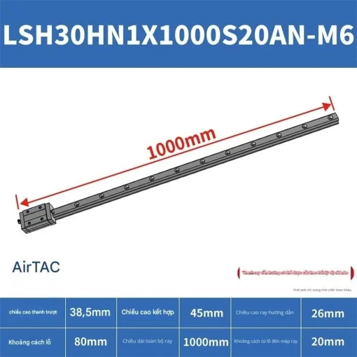 Ray trượt vuông tiêu chuẩn LSH30HN1X1000S20AN-M6 - Ảnh 2