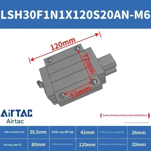 Ray trượt vuông tiêu chuẩn LSH30HN1X120S20AN-M6 - Ảnh 2