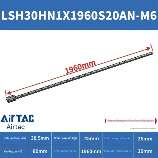 Ray trượt vuông tiêu chuẩn LSH30HN1X1960S20AN-M6 - Ảnh 2