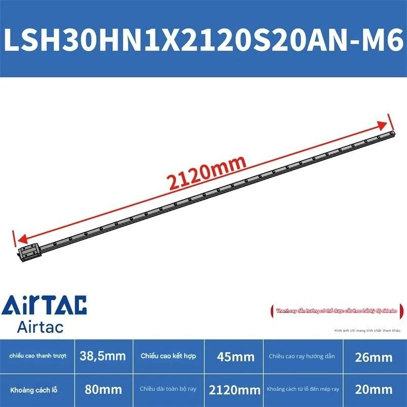 Ray trượt vuông tiêu chuẩn LSH30HN1X2120S20AN-M6 - Ảnh 2