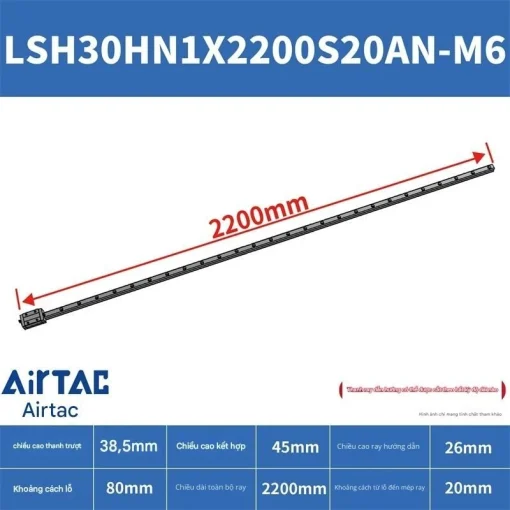 Ray trượt vuông tiêu chuẩn LSH30HN1X2200S20AN-M6 - Ảnh 2