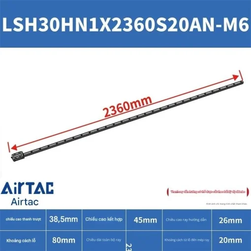 Ray trượt vuông tiêu chuẩn LSH30HN1X2360S20AN-M6 - Ảnh 2