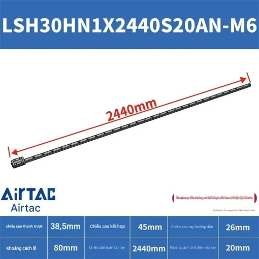 Ray trượt vuông tiêu chuẩn LSH30HN1X2440S20AN-M6 - Ảnh 2