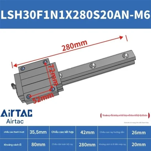 Ray trượt vuông tiêu chuẩn LSH30HN1X280S20AN-M6 - Ảnh 2