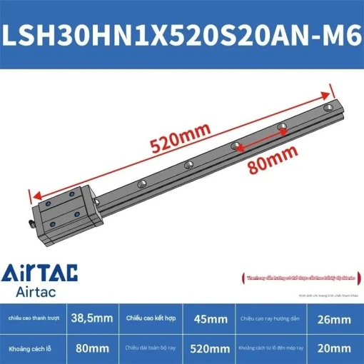Ray trượt vuông tiêu chuẩn LSH30HN1X520S20AN-M6 - Ảnh 2