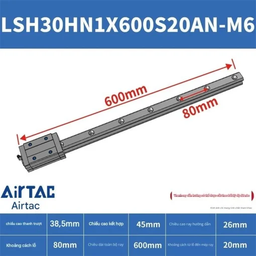 Ray trượt vuông tiêu chuẩn LSH30HN1X600S20AN-M6 - Ảnh 2