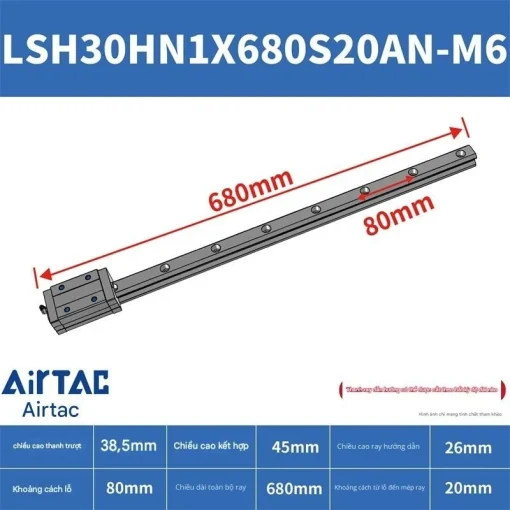 Ray trượt vuông tiêu chuẩn LSH30HN1X680S20AN-M6 - Ảnh 2