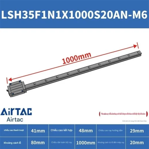 Ray trượt vuông tiêu chuẩn LSH35F1N1X1000S20AN-M6 - Ảnh 2