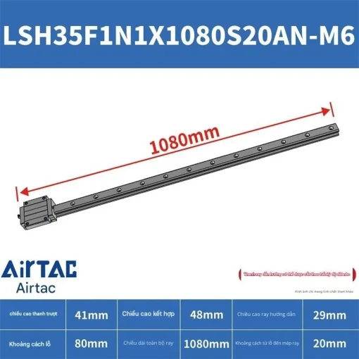 Ray trượt vuông tiêu chuẩn LSH35F1N1X1080S20AN-M6 - Ảnh 2