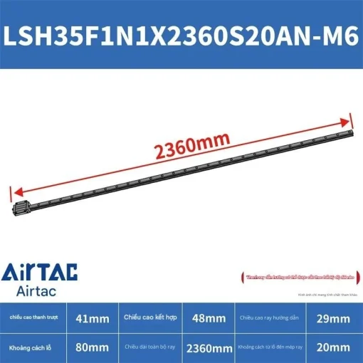 Ray trượt vuông tiêu chuẩn LSH35F1N1X2360S20AN-M6 - Ảnh 2