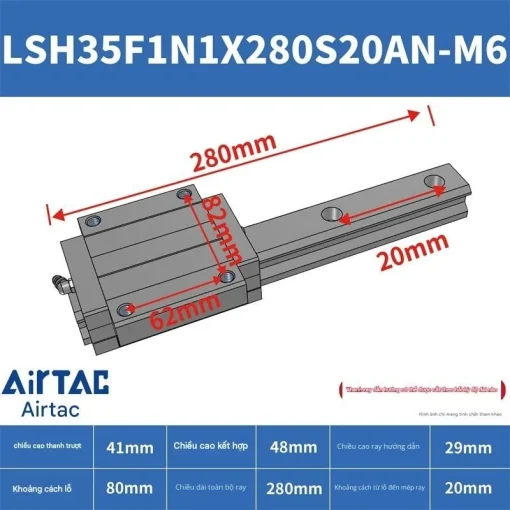 Ray trượt vuông tiêu chuẩn LSH35F1N1X280S20AN-M6 - Ảnh 2