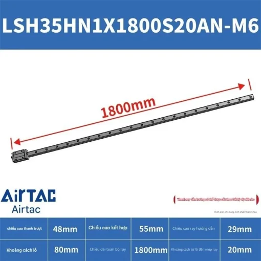 Ray trượt vuông tiêu chuẩn LSH35HN1X1800S20AN-M6 - Ảnh 2
