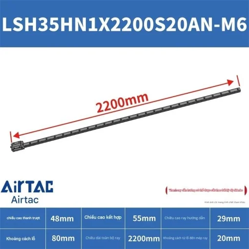 Ray trượt vuông tiêu chuẩn LSH35HN1X2200S20AN-M6 - Ảnh 2