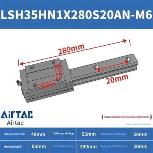 Ray trượt vuông tiêu chuẩn LSH35HN1X280S20AN-M6 - Ảnh 2