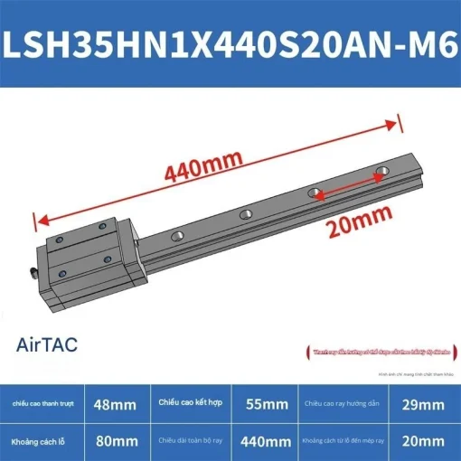 Ray trượt vuông tiêu chuẩn LSH35HN1X440S20AN-M6 - Ảnh 2