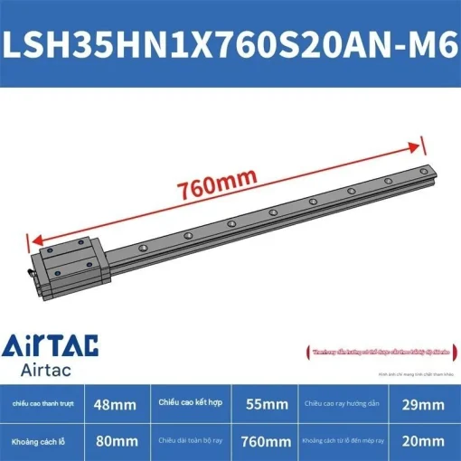 Ray trượt vuông tiêu chuẩn LSH35HN1X760S20AN-M6 - Ảnh 2