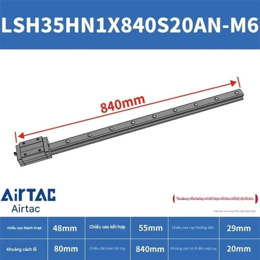 Ray trượt vuông tiêu chuẩn LSH35HN1X840S20AN-M6 - Ảnh 2