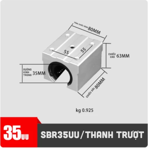 Con trượt tròn có đế thân ngắn SBR35UU (Bi trượt tròn có đế) - Ảnh 2
