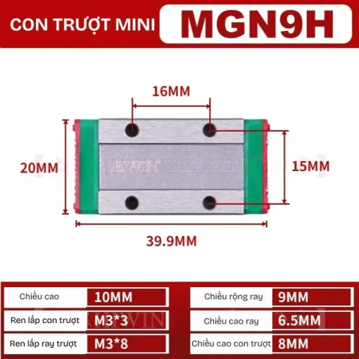 Ray trượt đơn MGN9H (thép hợp kim) - Ảnh 2