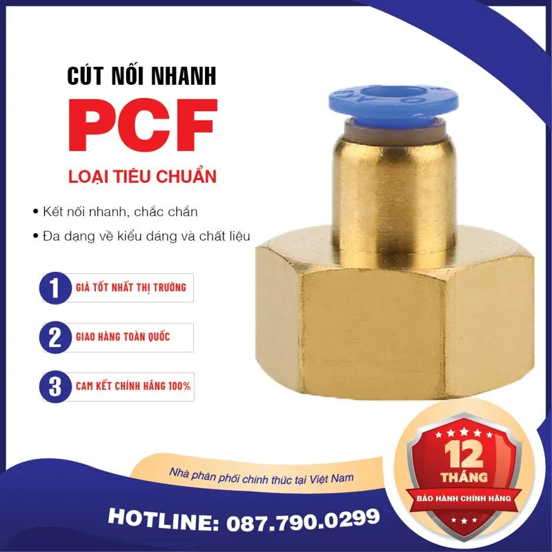 PCF12 03 Nối nhanh thẳng ren trong Airtac (PCF12-03 Màu trắng)