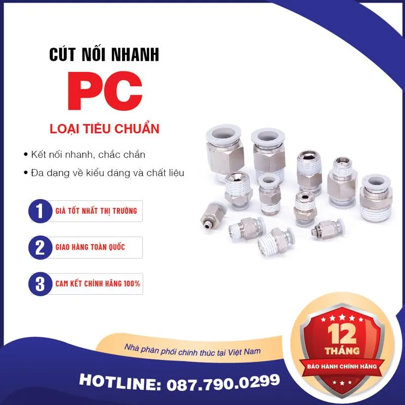 PC6 02 Nối nhanh thẳng ren ngoài Airtac (PC6-02 Màu trắng)