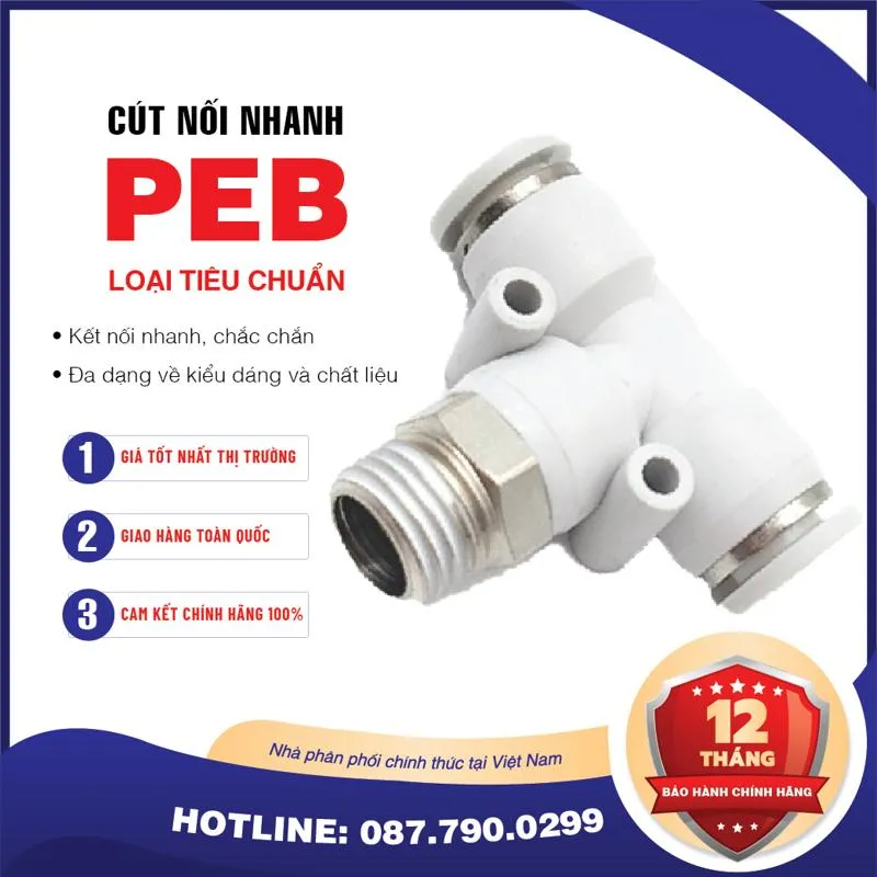 PEB06 03 Nối nhanh tê ren ngoài Airtac (PEB06-03 Màu trắng)
