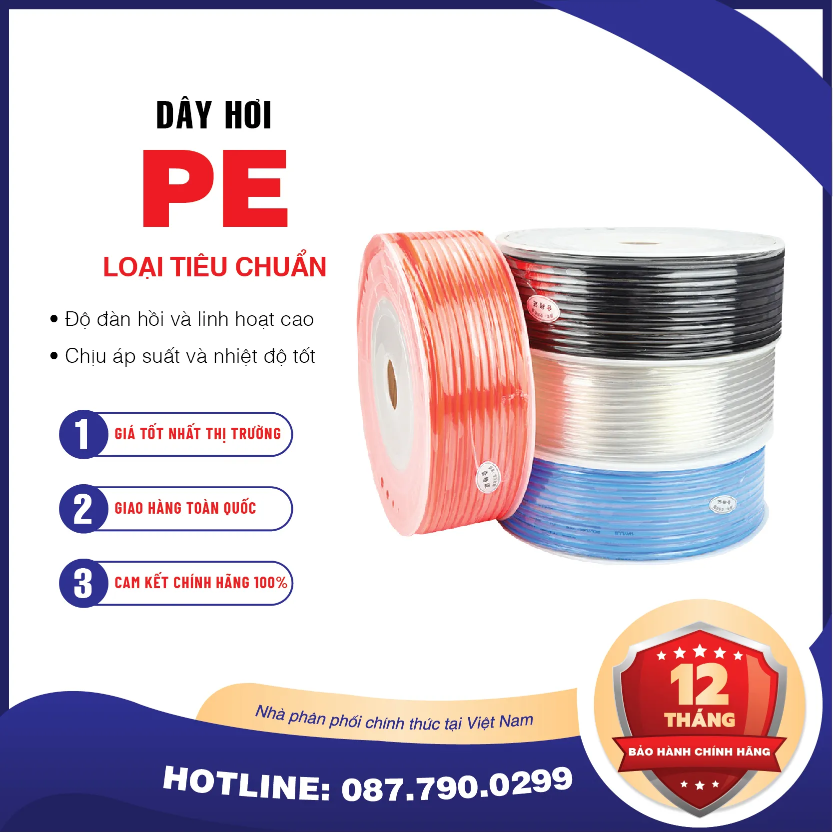 PE8x5 Dây hơi khí nén PE AKS (PE8x5 Màu: trắng, đen, xanh, cam)