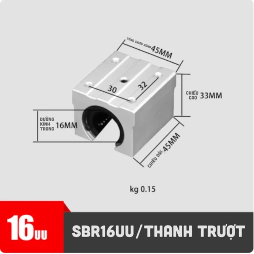 Con trượt tròn có đế thân ngắn SBR16UU (Bi trượt tròn có đế) - Ảnh 2