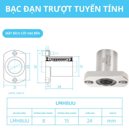 Con trượt tròn mặt bích Oval thân ngắn LMH8UU (Bi trượt tròn) - Ảnh 2