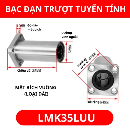 Con trượt tròn mặt bích vuông thân dài LMK35LUU (Bi trượt tròn) - Ảnh 2
