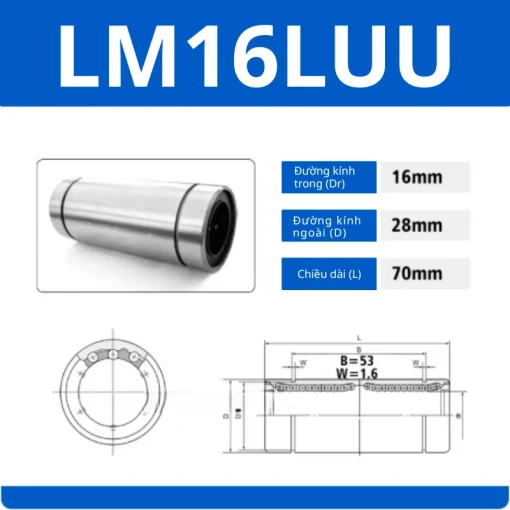 Con trượt tròn thân dài LM16LUU (Bi trượt tròn) - Ảnh 2