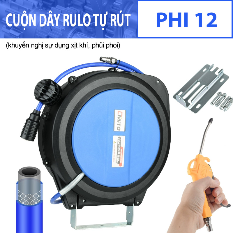 Cuộn Dây Rulo Tự Rút Phi 12, 10-12-15m – Tiện Lợi, Bền Bỉ