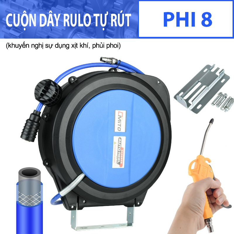 Cuộn Dây Rulo Tự Rút Phi 8, 10-12-15-20-25m – Tiện Lợi, Bền Bỉ