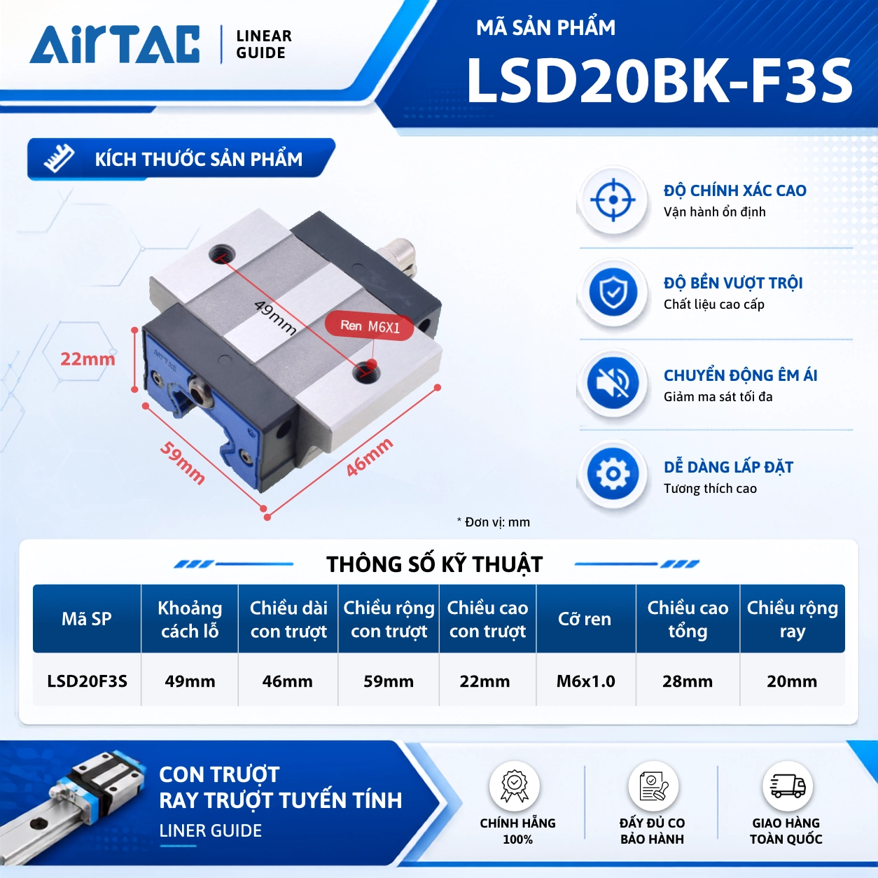 Con trượt vuông AirTAC LSD15F1S, LSD20F1S, LSD25F1S, LSD30F1S, LSD35F1S - Ảnh 6