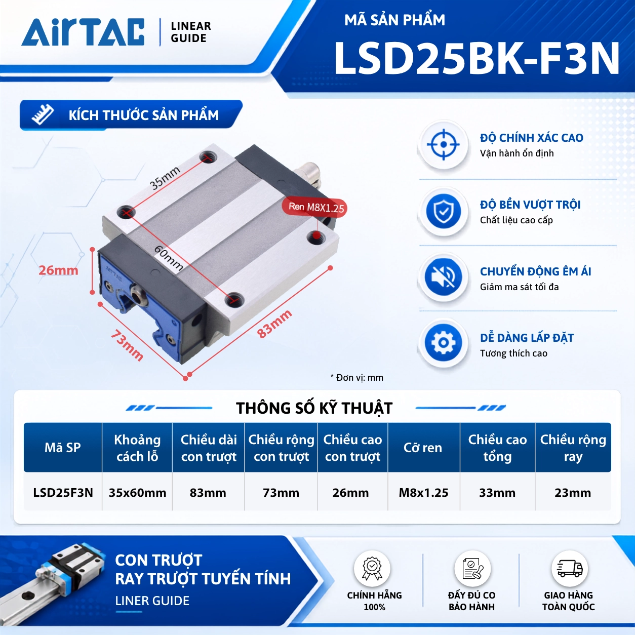 Con trượt vuông AirTAC LSD15F3N, LSD20F3N, LSD25F3N, LSD30F3N, LSD35F3N - Ảnh 5
