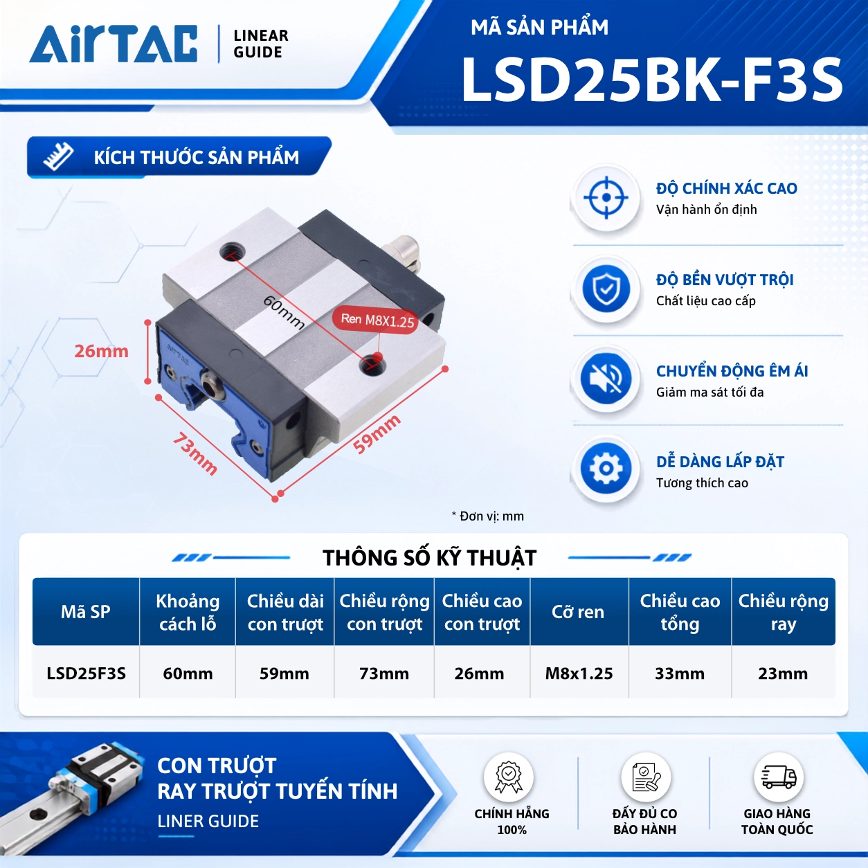 Con trượt vuông AirTAC LSD15F1S, LSD20F1S, LSD25F1S, LSD30F1S, LSD35F1S - Ảnh 5