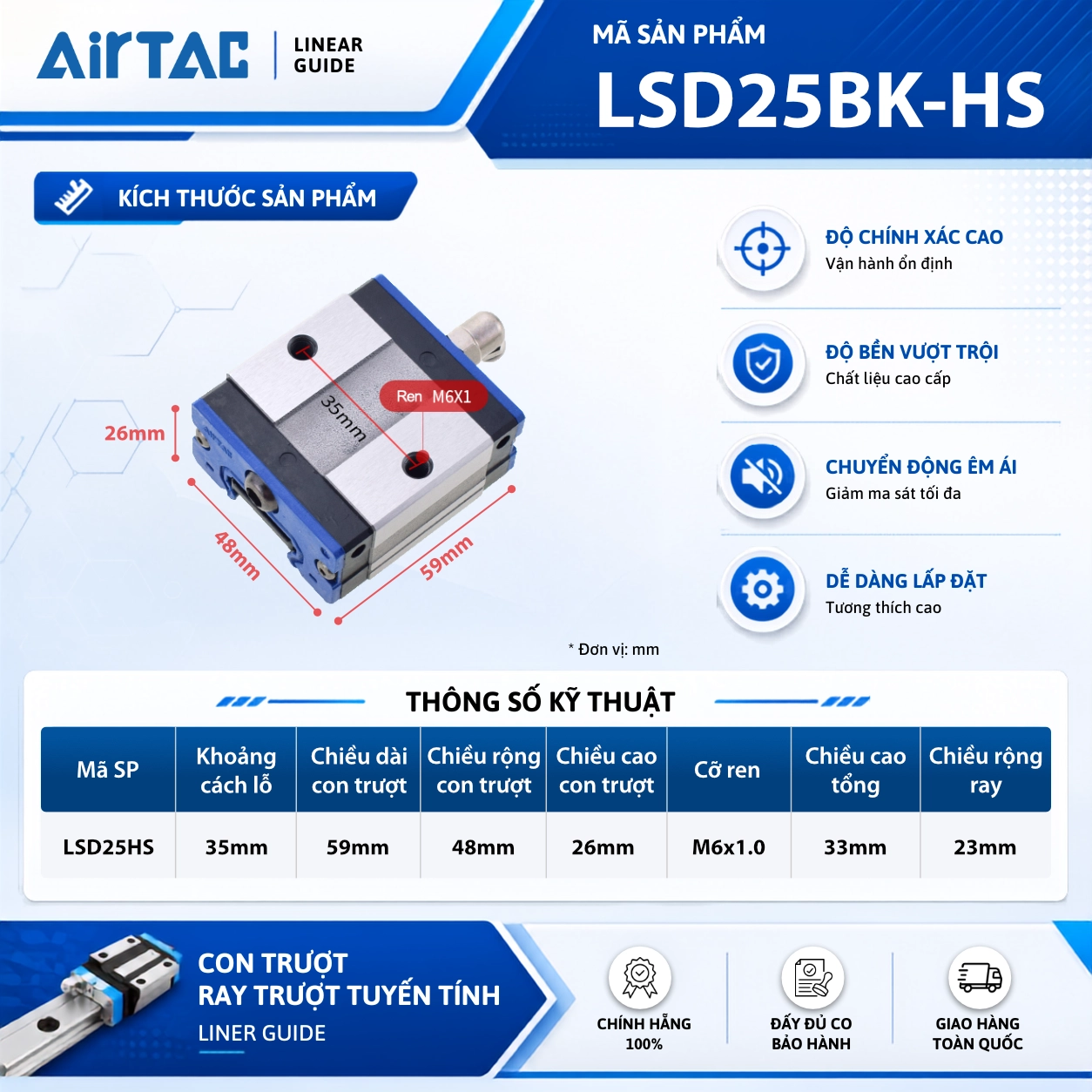 Con trượt vuông AirTAC LSD15HS, LSD20HS, LSD25HS, LSD30HS, LSD35HS - Ảnh 5