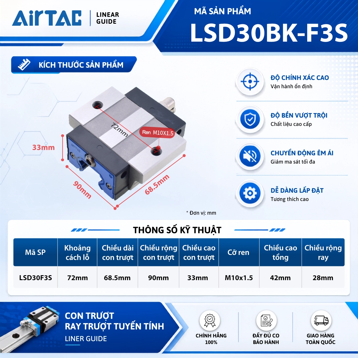 Con trượt vuông AirTAC LSD15F1S, LSD20F1S, LSD25F1S, LSD30F1S, LSD35F1S - Ảnh 4