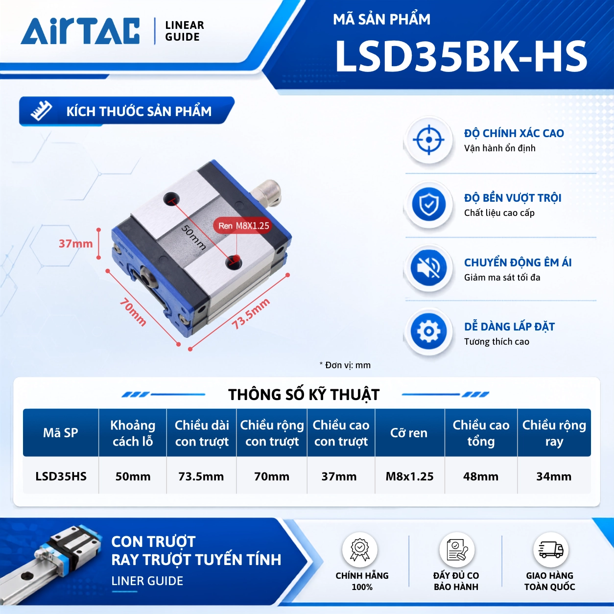 Con trượt vuông AirTAC LSD15HS, LSD20HS, LSD25HS, LSD30HS, LSD35HS - Ảnh 3