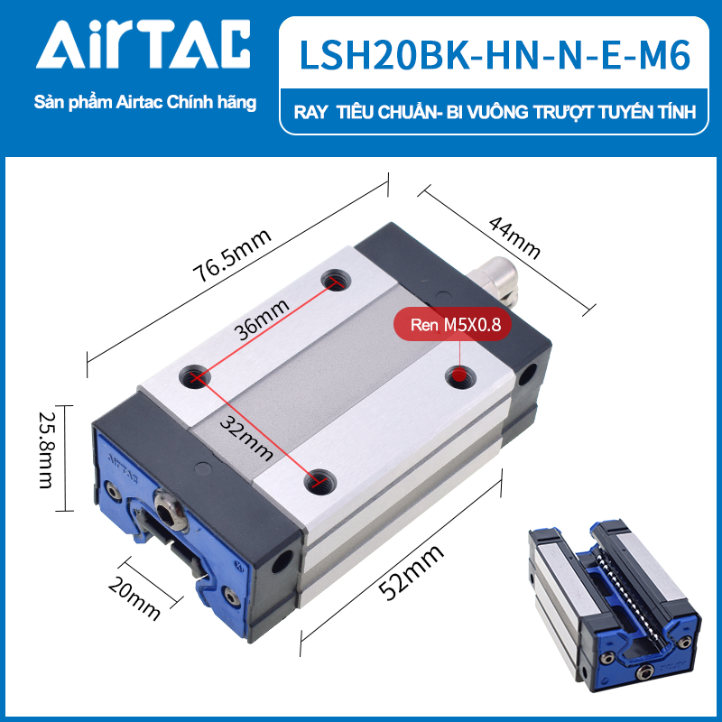 Con trượt vuông AirTAC LSH15HN, LSH20HN, LSH25HN, LSH30HN, LSH35HN, LSH45HN